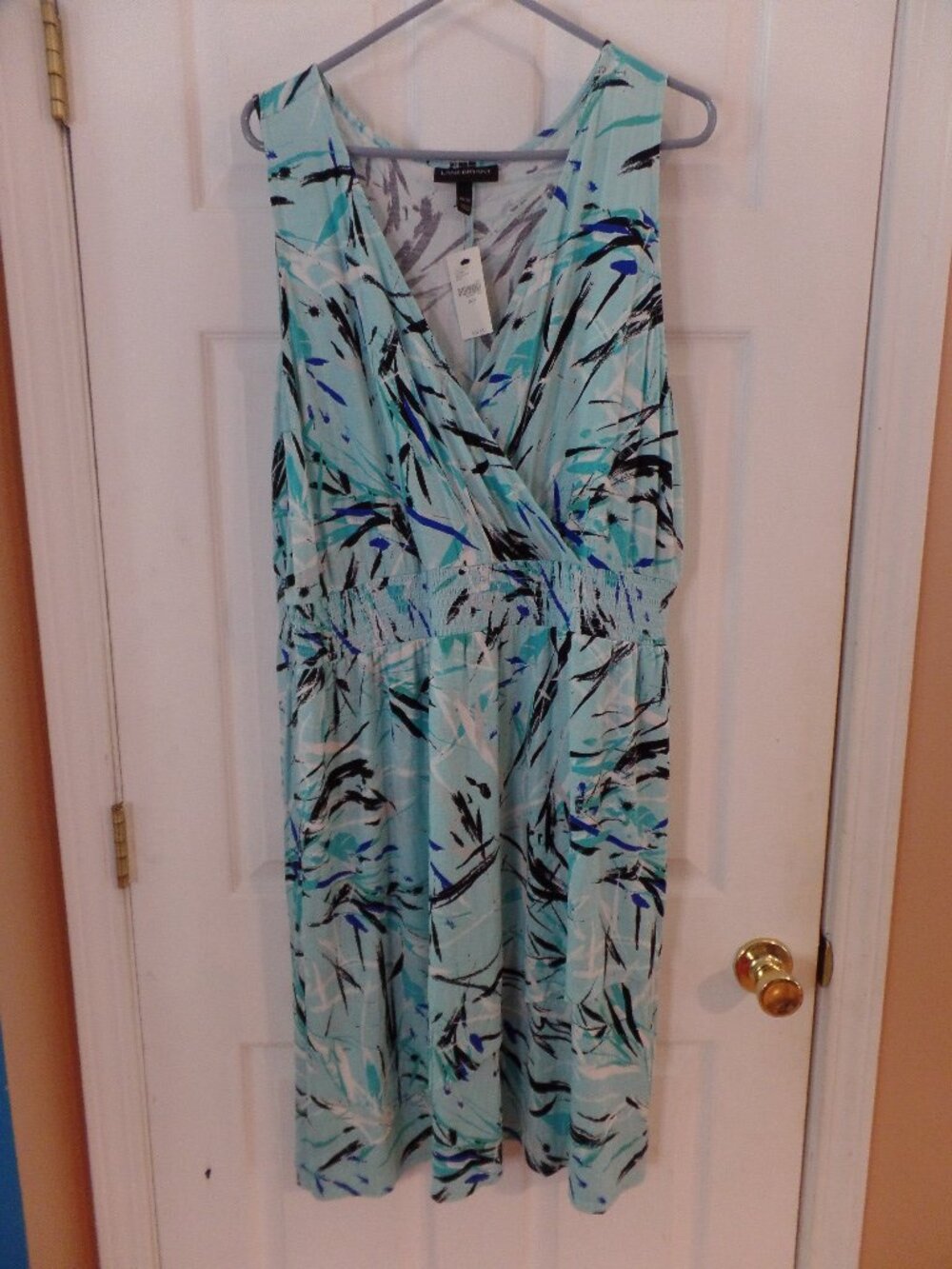 *NWT* Lane Bryant 18/20 18W 20W Aqua Blue White Black Pattern Summer Dress